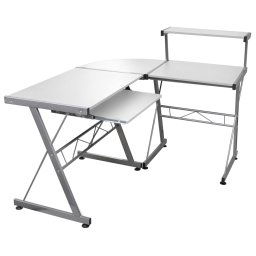 Birou de computer coltar, alb, 132x112x99 cm, lemn prelucrat GartenMobel Dekor