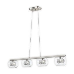 Suspensie living Klass SP4, H:139 cm L:98 cm, 4x3W G9 LED, metal nichel satinat sticla transparenta