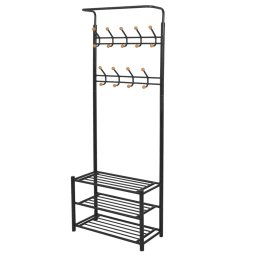 Cuier cu rafturi pentru pantofi, 68 x 32 x 182,5 cm, negru GartenMobel Dekor
