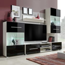Set mobilier comoda TV de perete, 5 piese, iluminare LED, negru GartenMobel Dekor