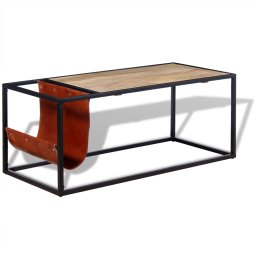 Masuta cafea cu suport reviste din piele naturala, 110x50x45 cm GartenMobel Dekor