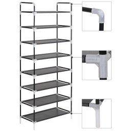 Raft încaltaminte 8 rafturi, Metal si textil netesut, Negru GartenMobel Dekor