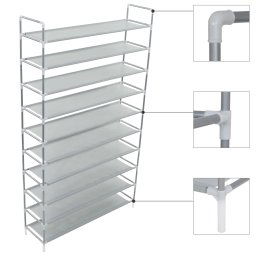 Raft încaltaminte 10 etajere, metal si textil netesut, argintiu GartenMobel Dekor