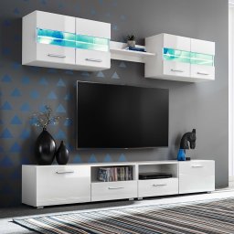 Set comoda TV de perete, 5 piese, lumini LED, alb lucios GartenMobel Dekor