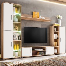 Mobila de perete cu spatiu TV, iluminare LED, stejar sonoma GartenMobel Dekor