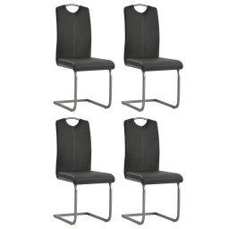 Scaune de bucatarie cantilever, 4 buc., gri, piele ecologica GartenMobel Dekor