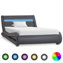 Cadru de pat cu LED-uri, gri, 100 x 200 cm, piele ecologica GartenMobel Dekor