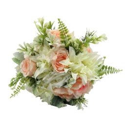 Buchet mireasa/nasa cu flori de matase, verde, piersiciu & alb – ALIF403006