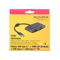 Delock Adaptor USB Type-C tată - HDMI mamă 4K + USB Tip-A + USB Type-C