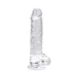 Loving Joy 17,5 cm Dildo cu Testicule Transparent Aspect Realist Membru cu Vene in Relief Ventuza de Suctiune