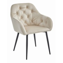Scaun stil fotoliu bucatarie/living, Artool, Forio, catifea bej, picioare metal negru, 61x55.5x81 cm