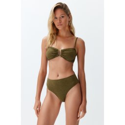 Trendyol Khaki Strapless Accessory Glitter Premium Fabric Brazilian Bikini Set