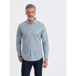 Ombre Men's SLIM FIT shirt in small leaf print - light blue