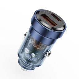 Husa Lemontti Incarcator Auto Fast Charge 45W 2 porturi PD Type-C 45W + USB-A QC 3.0 Transparent / Albastru