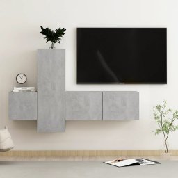 Set de dulapuri TV, 3 buc., gri beton, lemn prelucrat GartenMobel Dekor