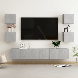Set de dulapuri TV, 7 piese, gri beton, lemn prelucrat GartenMobel Dekor