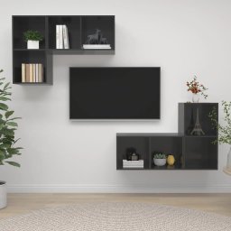 Dulapuri TV suspendate, 4 buc., gri lucios, lemn prelucrat GartenMobel Dekor