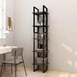 Biblioteca cu 5 rafturi, gri, 40x30x175 cm, lemn masiv de pin GartenMobel Dekor