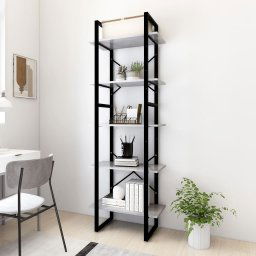 Biblioteca cu 5 rafturi gri beton, 40x30x175 cm, lemn prelucrat GartenMobel Dekor