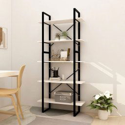 Biblioteca cu 5 rafturi, alb, 80x30x175 cm, lemn masiv de pin GartenMobel Dekor