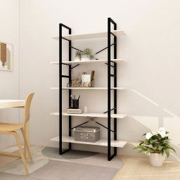 Biblioteca cu 5 rafturi, alb, 100x30x175 cm, lemn masiv de pin GartenMobel Dekor