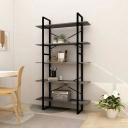 Biblioteca cu 5 rafturi, gri, 100x30x175 cm, lemn masiv de pin GartenMobel Dekor