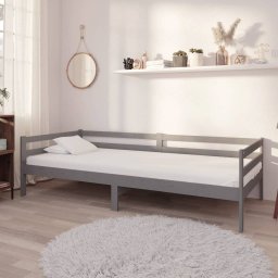 Pat de zi cu saltea, gri, 90x200 cm, lemn masiv de pin GartenMobel Dekor