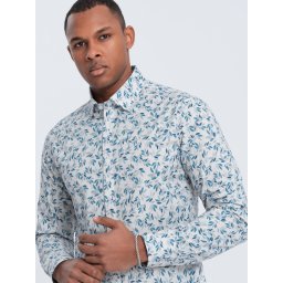Ombre Men's SLIM FIT shirt in twig print - blue-gray