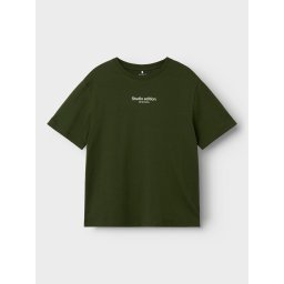 NAME IT Tricou 'Brody' verde închis / alb