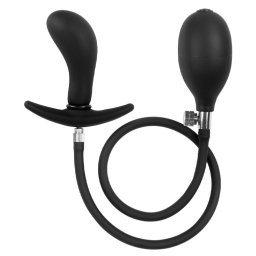 Rimba Latex Play Inflatable Curved Anal Plug with Pump Black