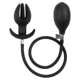 Rimba Latex Play Inflatable Anal Tulip-Shaped Plug with Pump Black