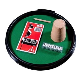 Set pentru jocuri cu zaruri Piatnik - tava diametru 32 cm, 5 zaruri 16mm, cupa de piele, carnetel de scor si creion