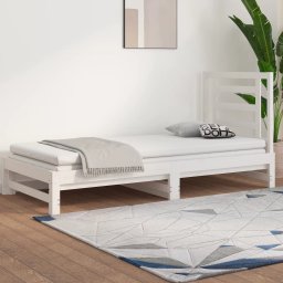 Pat de zi extensibil, alb, 2x(90x200) cm, lemn masiv de pin GartenMobel Dekor