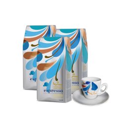 Pachet promo 3 x Morra Espresso cafea boabe 1kg + Cadou 1 set ceașcă si farfurie espresso