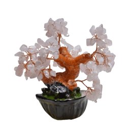 Copac in ghiveci cu 8 ramuri din cristal natural Cuart roz, 12cm