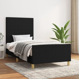 Cadru de pat cu tablie, negru, 90x190 cm, textil GartenMobel Dekor