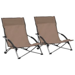 Scaune de plaja pliante, 2 buc., gri taupe, material textil GartenMobel Dekor