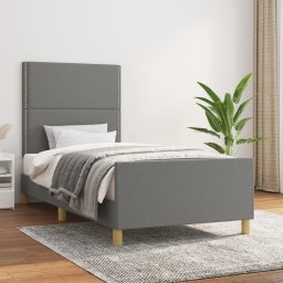 Cadru de pat cu tablie, gri închis, 90x190 cm, textil GartenMobel Dekor