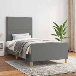 Cadru de pat cu tablie, gri închis, 90x200 cm, textil GartenMobel Dekor