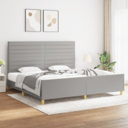 Cadru de pat cu tablie, gri deschis, 200x200 cm, textil GartenMobel Dekor