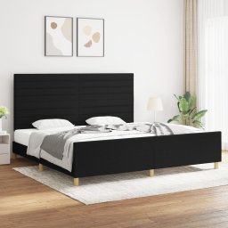Cadru de pat cu tablie, negru, 200x200 cm, textil GartenMobel Dekor