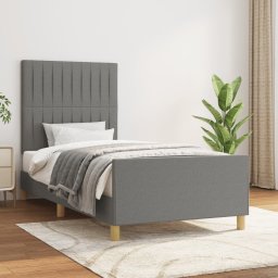 Cadru de pat cu tablie, gri închis, 90x200 cm, textil GartenMobel Dekor