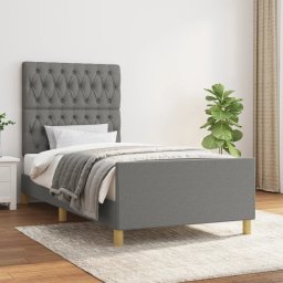 Cadru de pat cu tablie, gri închis, 90x190 cm, textil GartenMobel Dekor