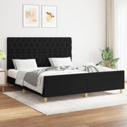 Cadru de pat cu tablie, negru, 160x200 cm, textil GartenMobel Dekor
