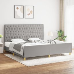 Cadru de pat cu tablie, gri deschis, 200x200 cm, textil GartenMobel Dekor