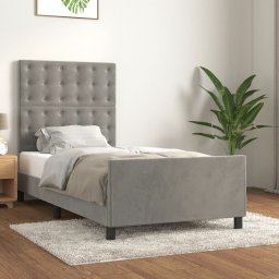 Cadru de pat cu tablie, gri deschis, 100x200 cm, catifea GartenMobel Dekor