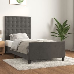 Cadru de pat cu tablie, gri închis, 100x200 cm, catifea GartenMobel Dekor