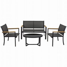 Set mobilier gradina/terasa, negru si natur, 1 masa, 2 scaune, 1 canapea, Imala