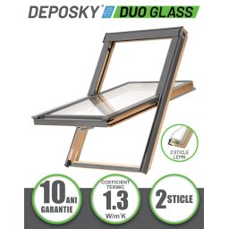 Fereastra mansarda DEPOSKY DUO GLASS 2 sticle, lemn, maner jos