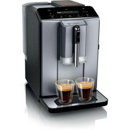 Espressor automat Bosch VeroCafe TIE20504, 15 bari, 1,4 l, rasnita ceramica, dispozitiv spumare lapte MilkMagic Pro, cu sistem SensoFlow, Argintiu